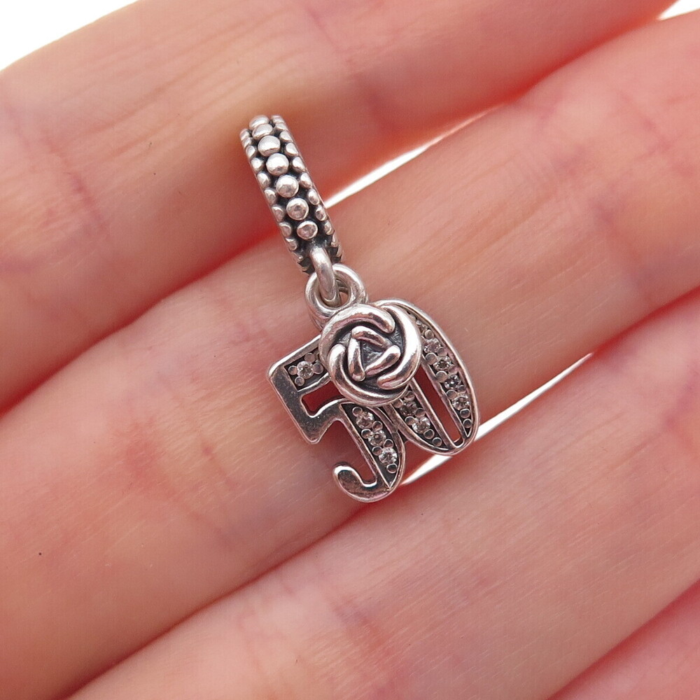 Pandora 925 Sterling Silver Round-Cut C Z 50th Celebration Dangle Charm